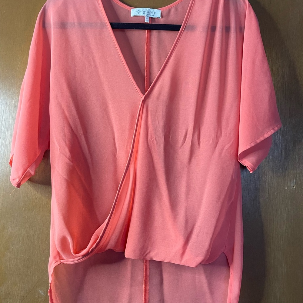 Wayf Coral V-Neck Blouse